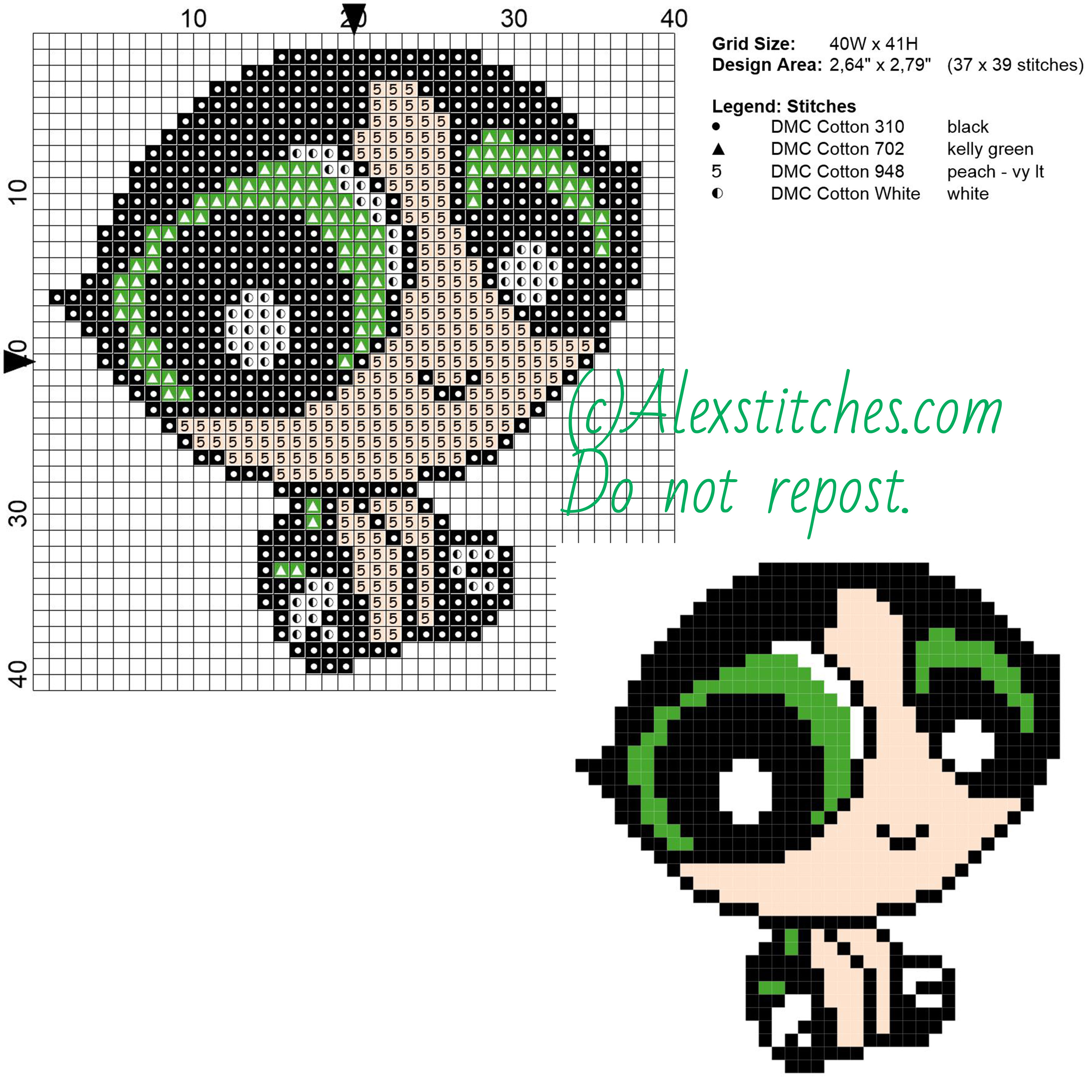 Molly the powerpuff free cross stitch pattern cartoon 40x41 4 colors