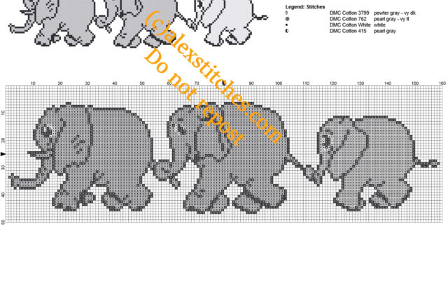 Mom Dad and Baby Elephant free cross stitch pattern