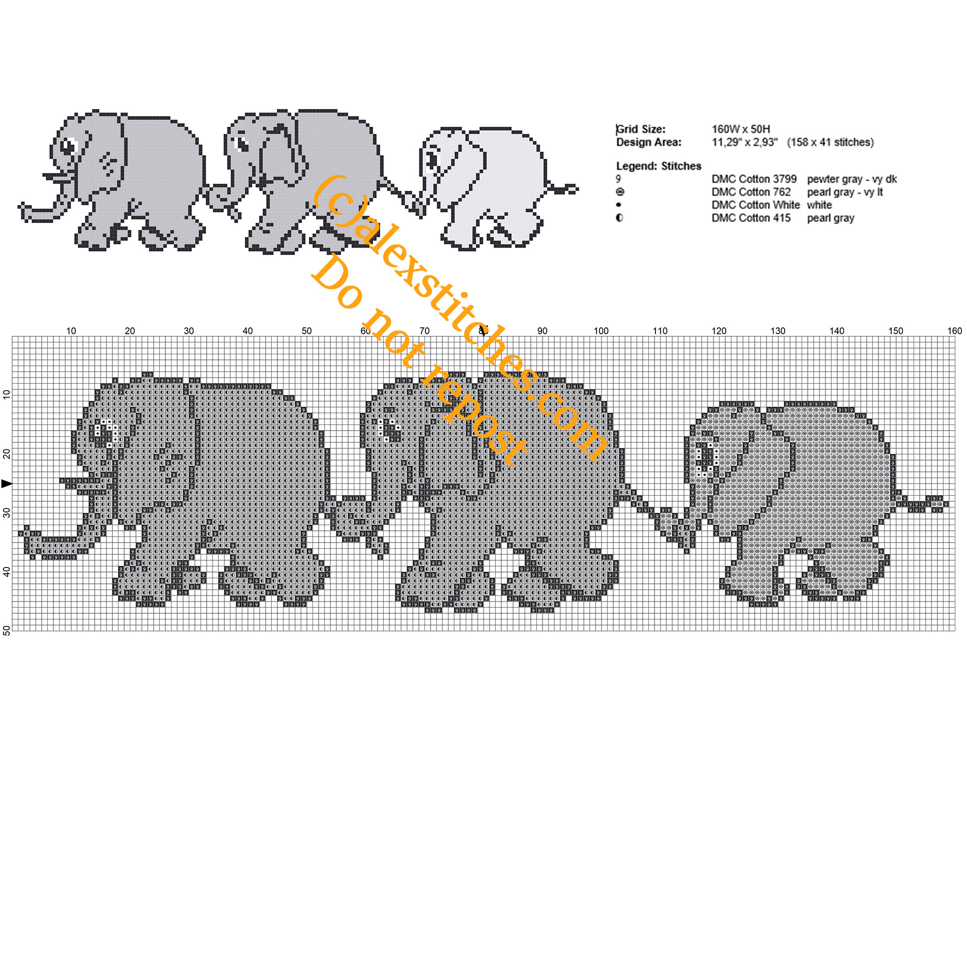 Mom Dad and Baby Elephant free cross stitch pattern