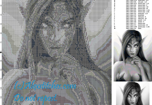 Morgana (League of Legends) cross stitch pattern 120x162 27 colors