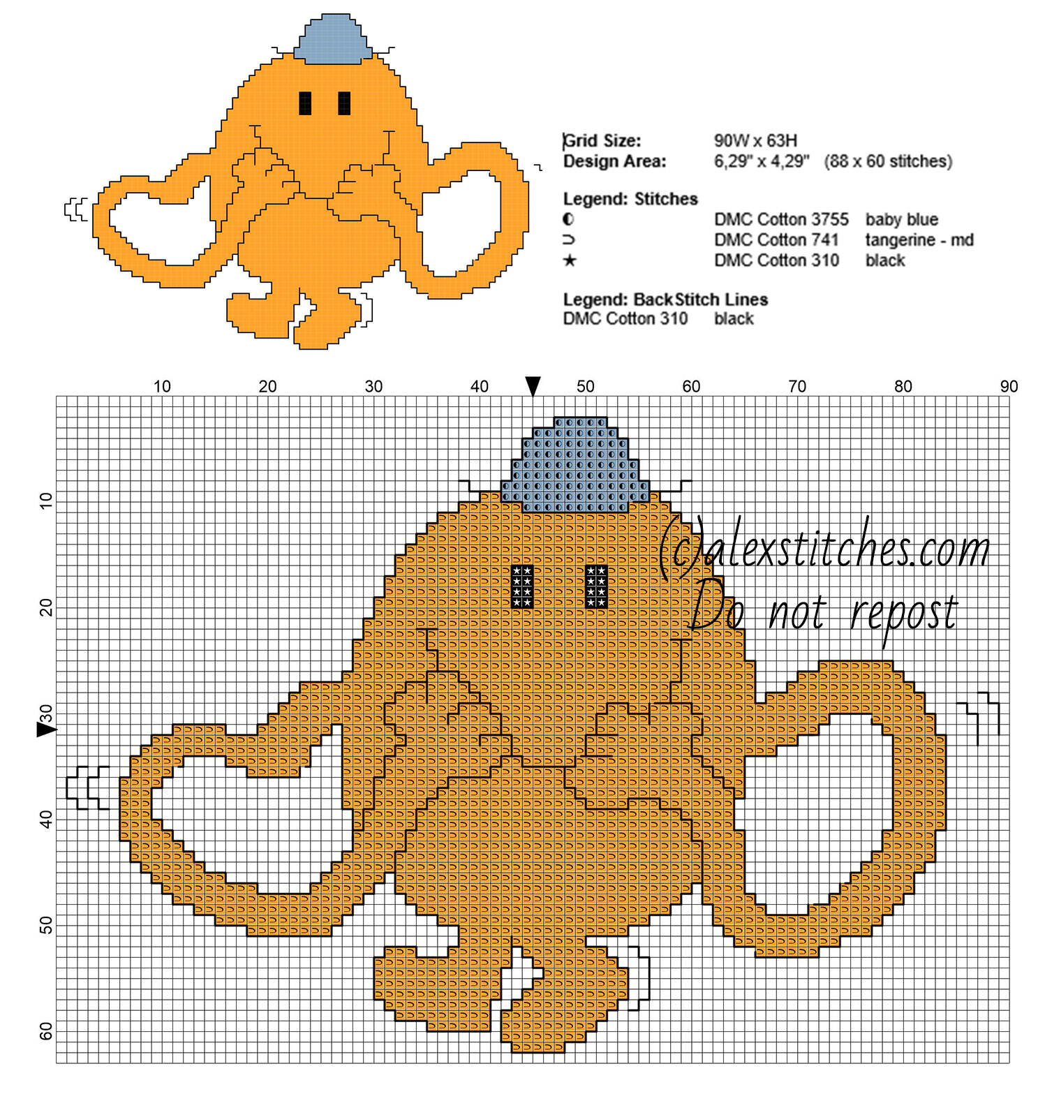 Mr_ Tickle Mr_ Men free small cross stitch pattern