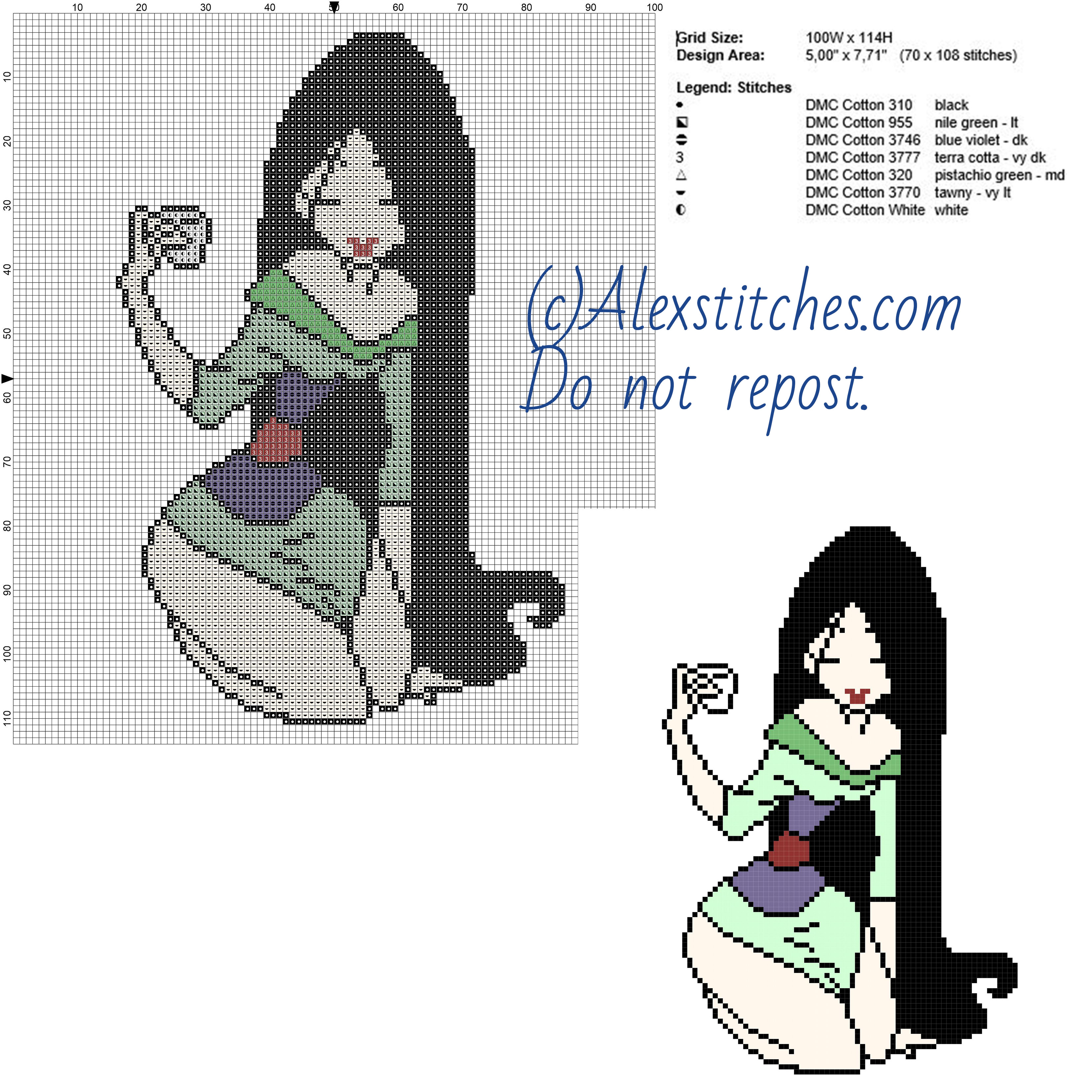 Mulan princess Disney free cross stitch pattern 100x114 7 colors