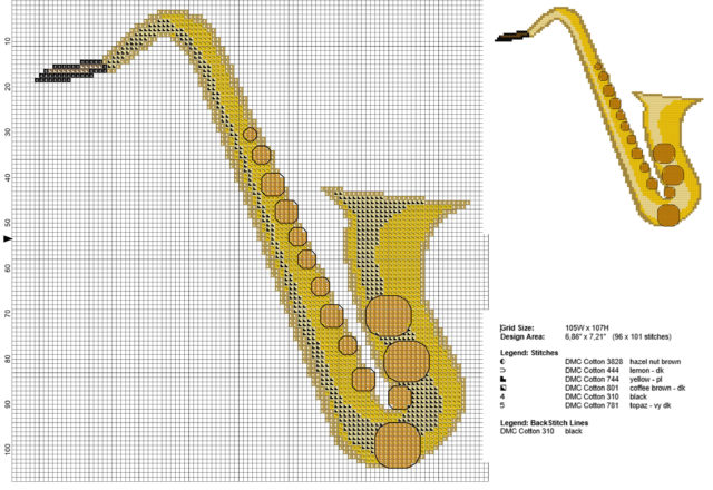 Musical instrument sax free cross stitch pattern download