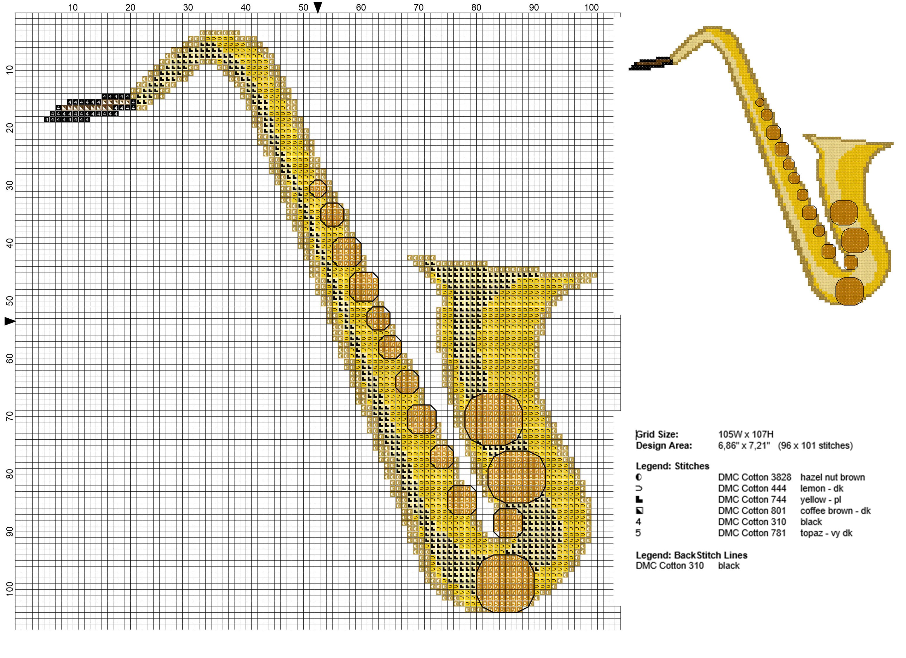 Musical instrument sax free cross stitch pattern download