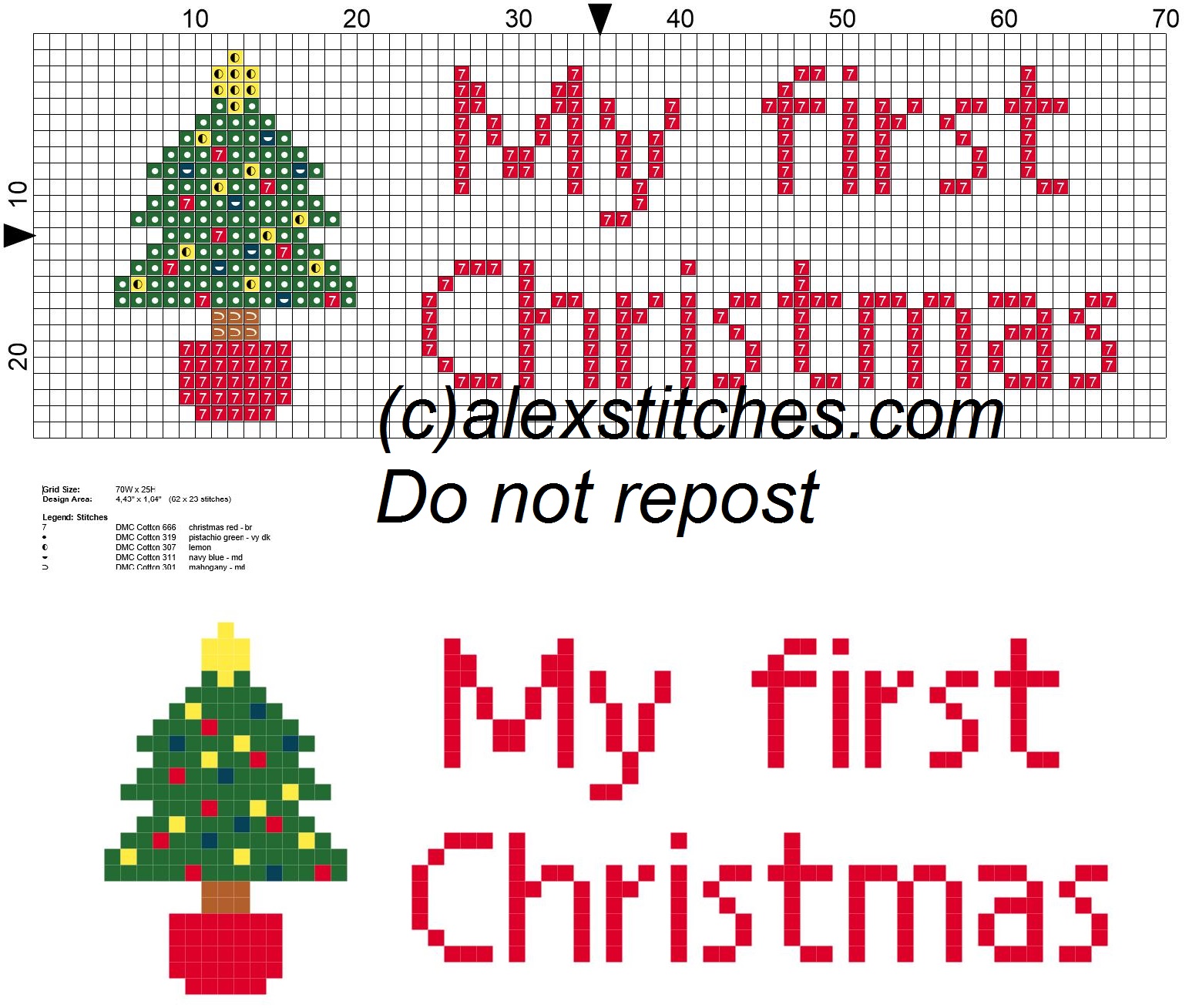 My first Christmas with christmas tree for bibs cross stitch pattern