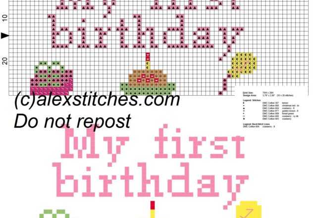 My first birthday girl for bibs cross sttch pattern