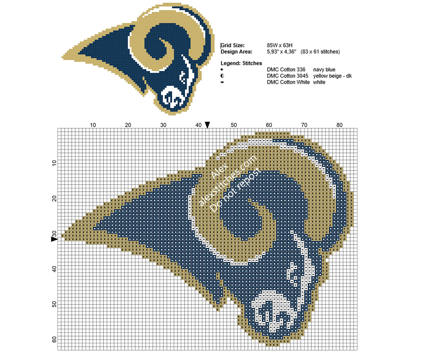 NFL Los Angeles Rams logo free cross stitch pattern