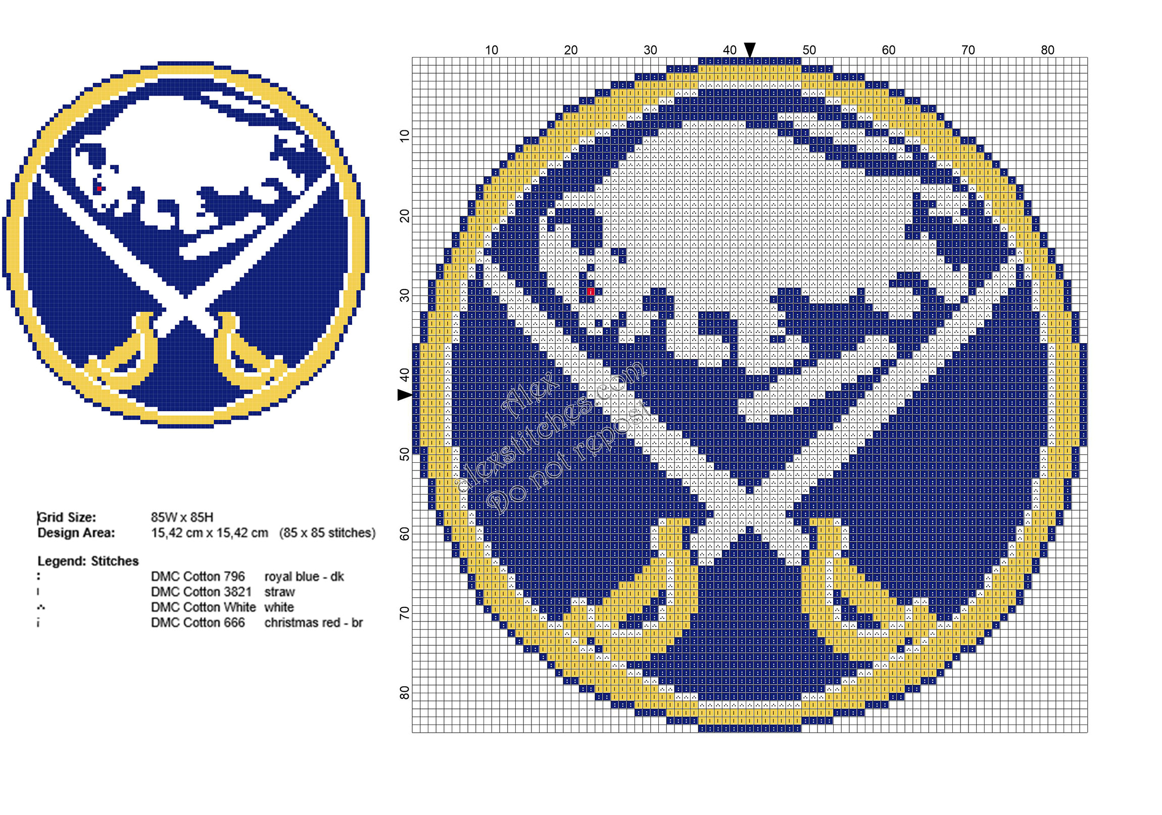 NHL Buffalo Sabres team logo free cross stitch pattern 85x85