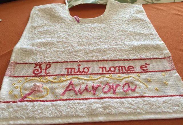 Name Aurora with magic wand cross stitch work photo by Facebook Fan Valentina Fusa