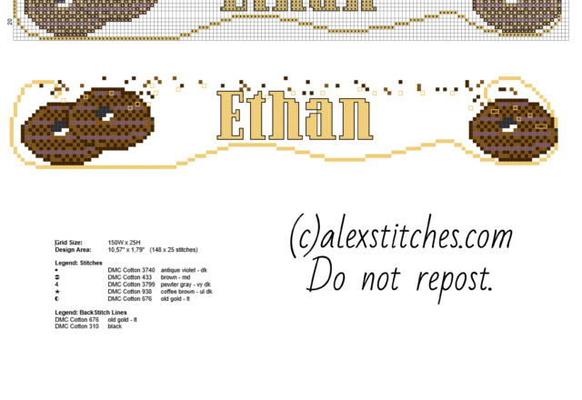 Name Ethan with a chocolate biscuit free cross stitch pattern