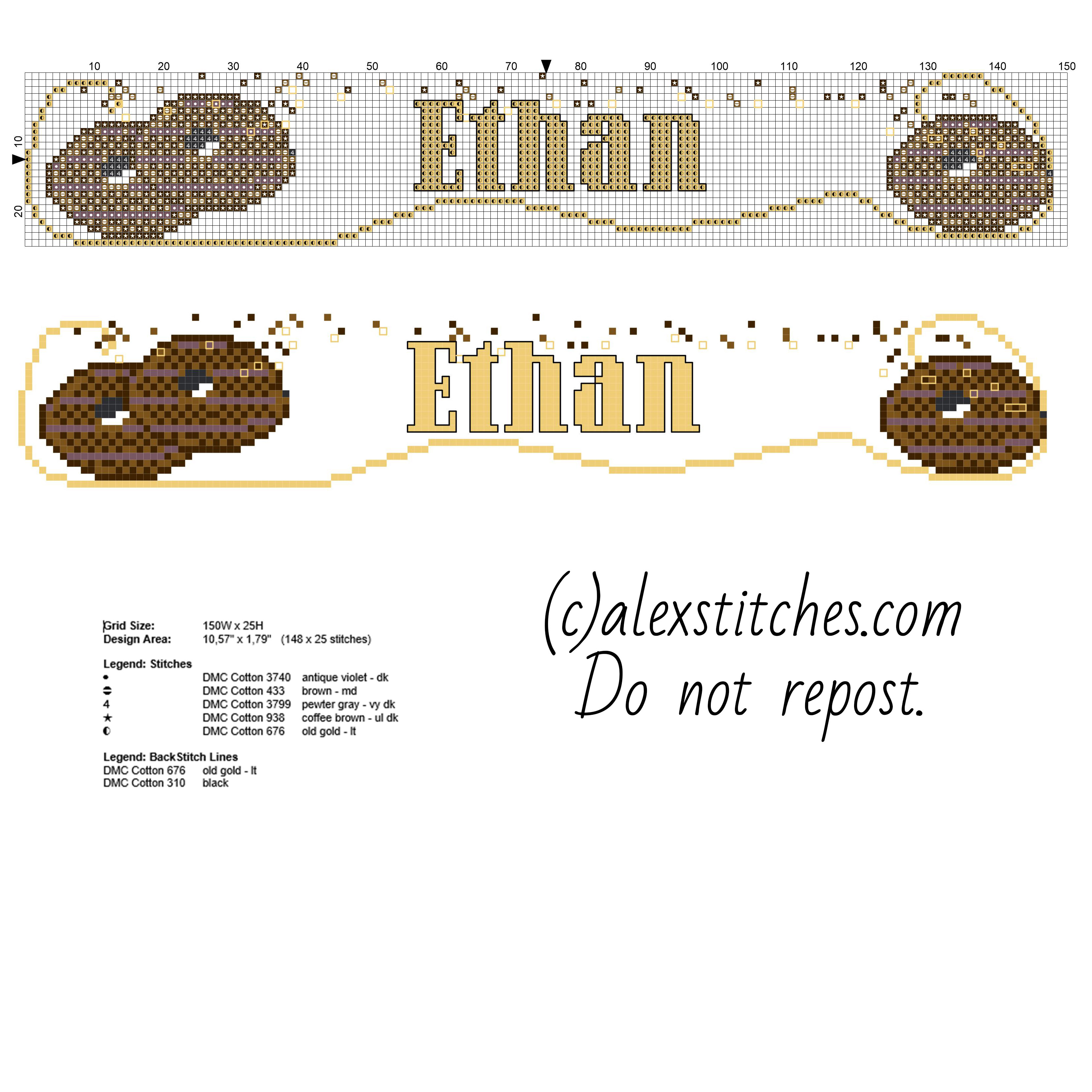 Name Ethan with a chocolate biscuit free cross stitch pattern