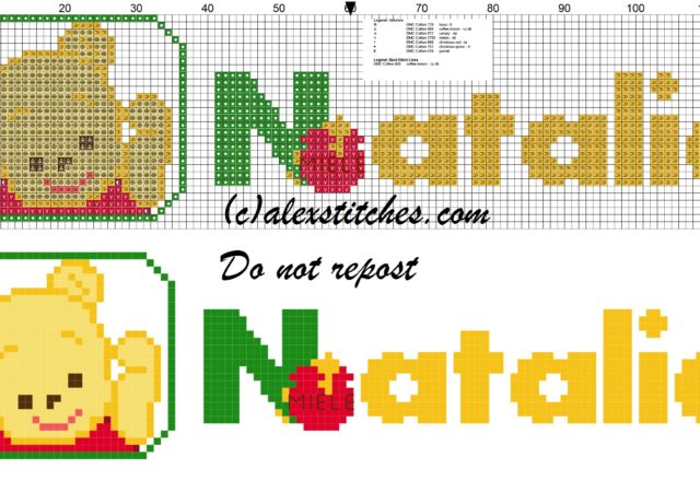 Natalie name with Baby winnie the pooh free cross stitches pattern