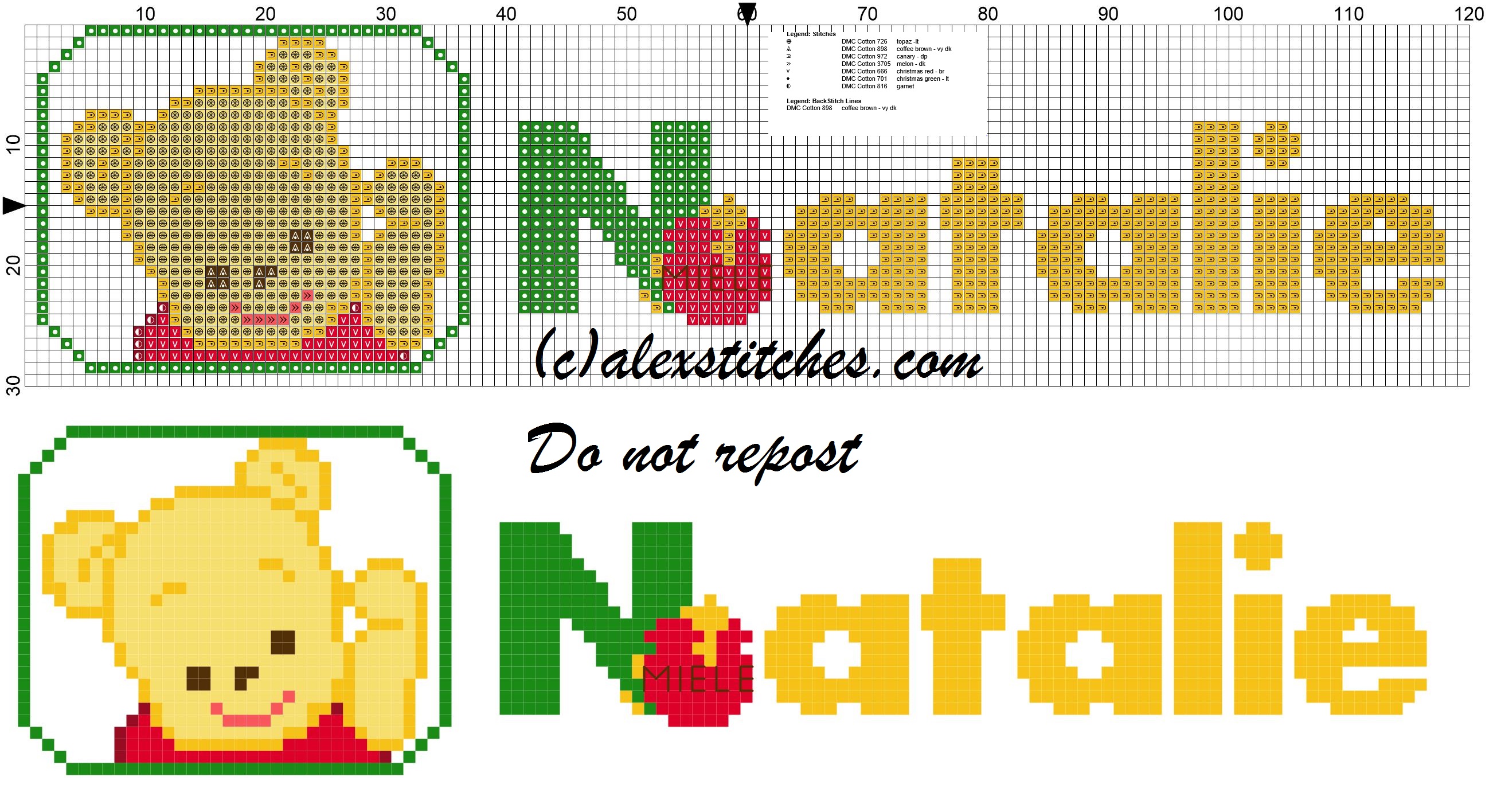 Natalie name with Baby winnie the pooh free cross stitches pattern