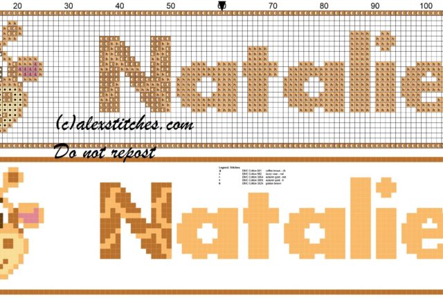 Natalie name with giraffe cross stitch pattern