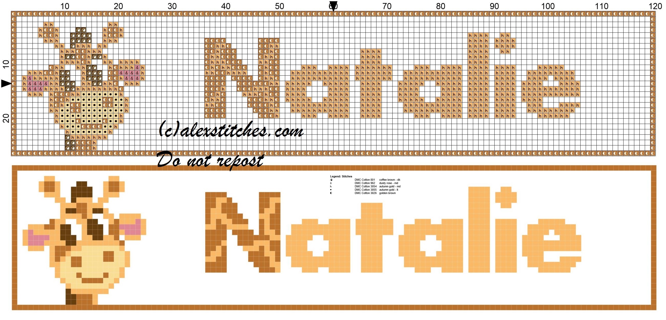 Natalie name with giraffe cross stitch pattern
