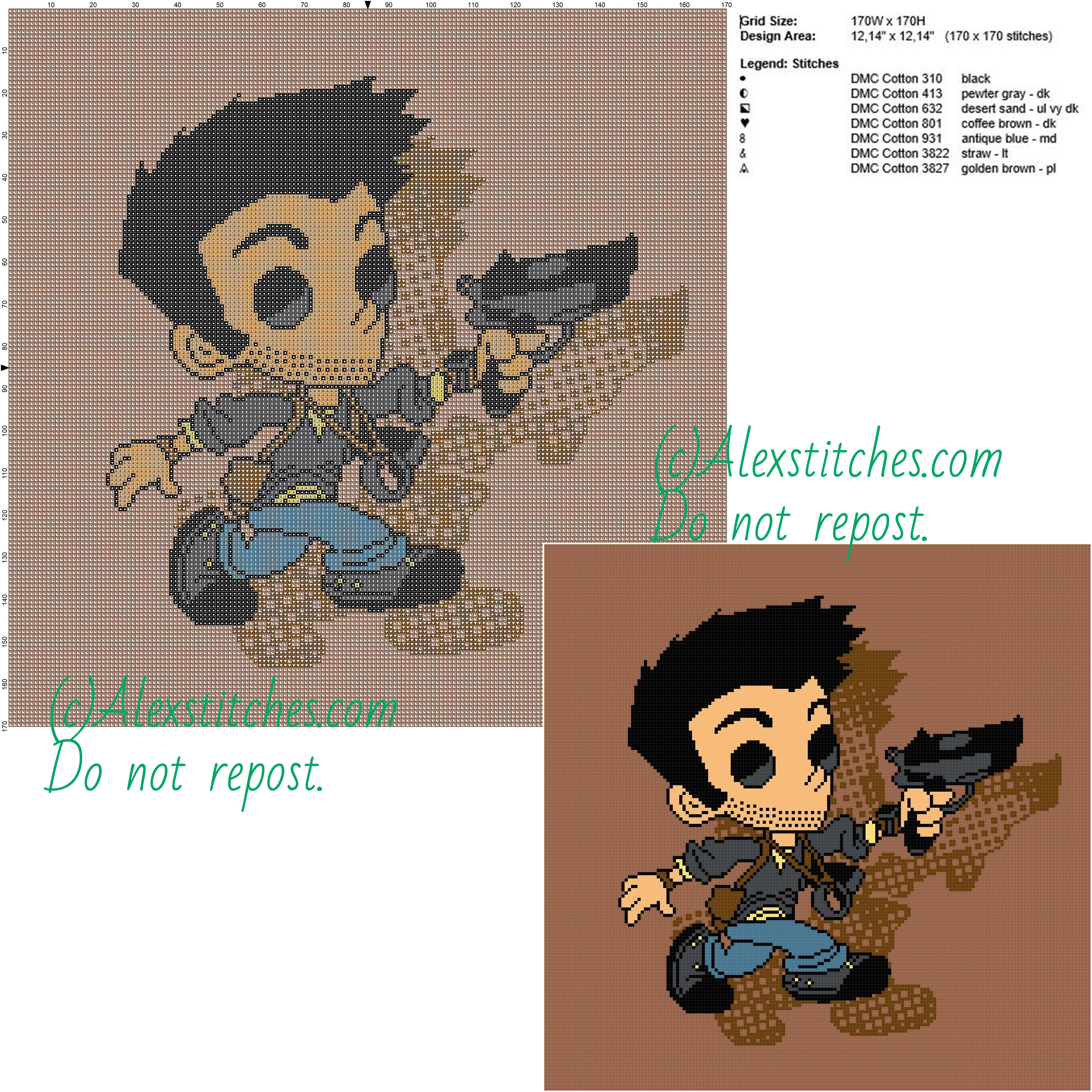 Nathan Drake (Uncharted) free cross stitch pattern 170x170 7 colors