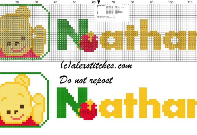 Nathan name with Baby winnie the pooh free cross stitches pattern