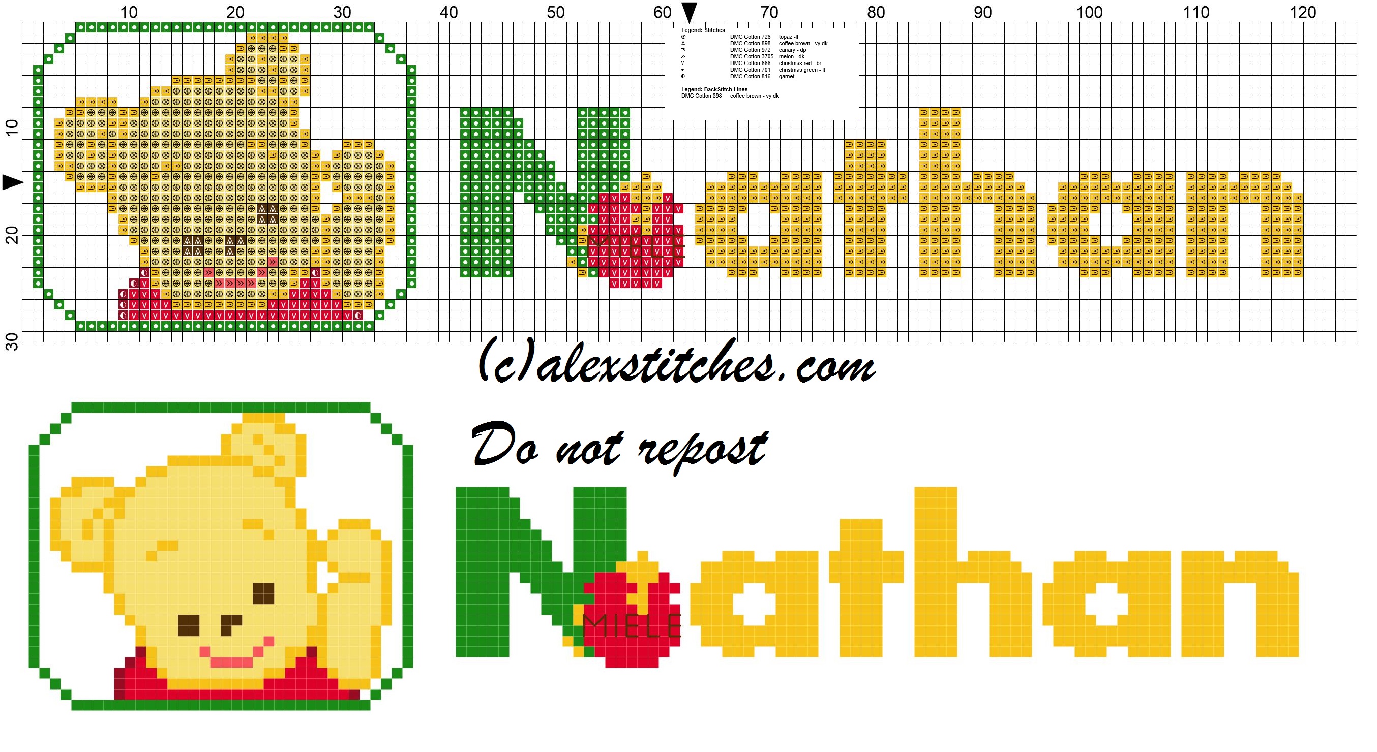 Nathan name with Baby winnie the pooh free cross stitches pattern
