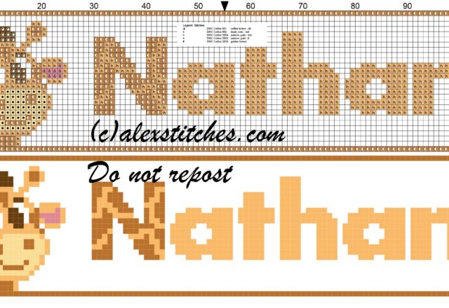 Nathan name with giraffe cross stitch pattern