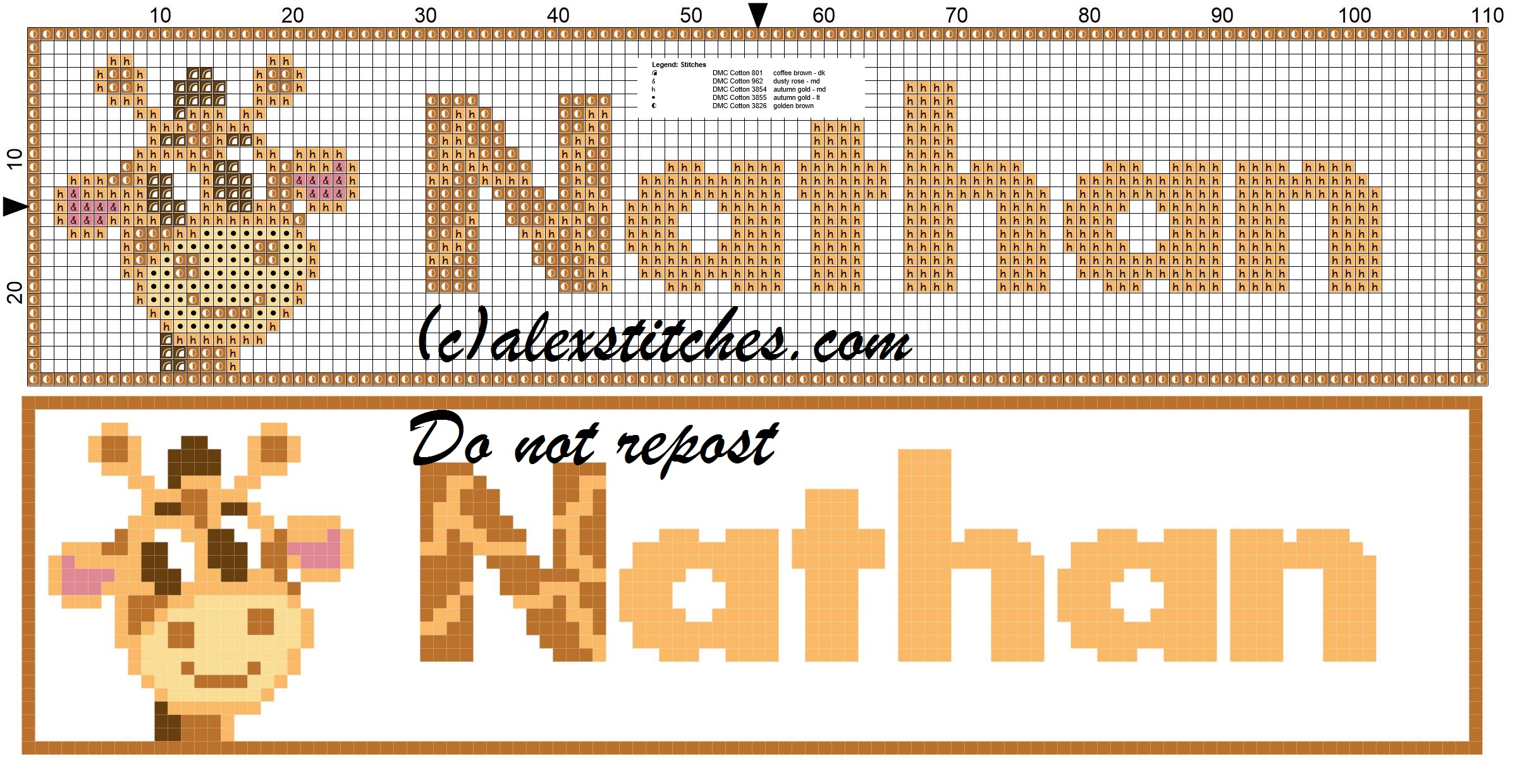 Nathan name with giraffe cross stitch pattern