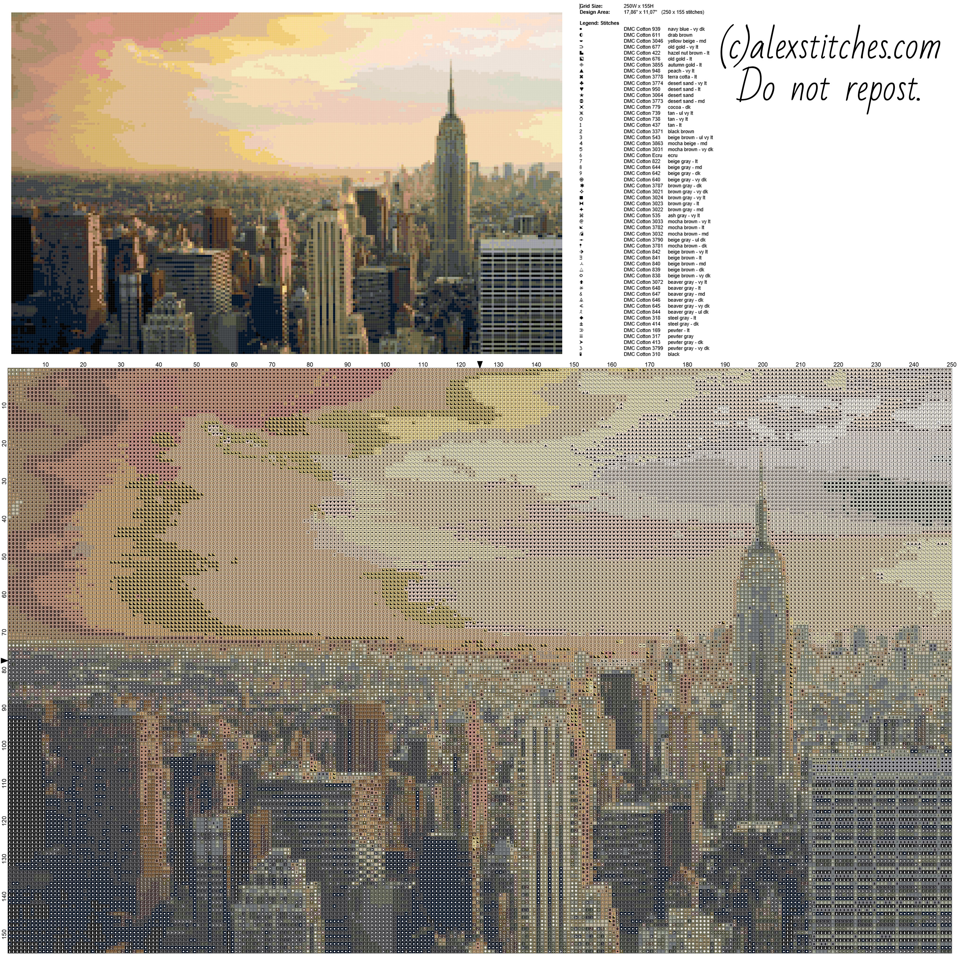 New York City NYC scape free cross stitch pattern home painting idea