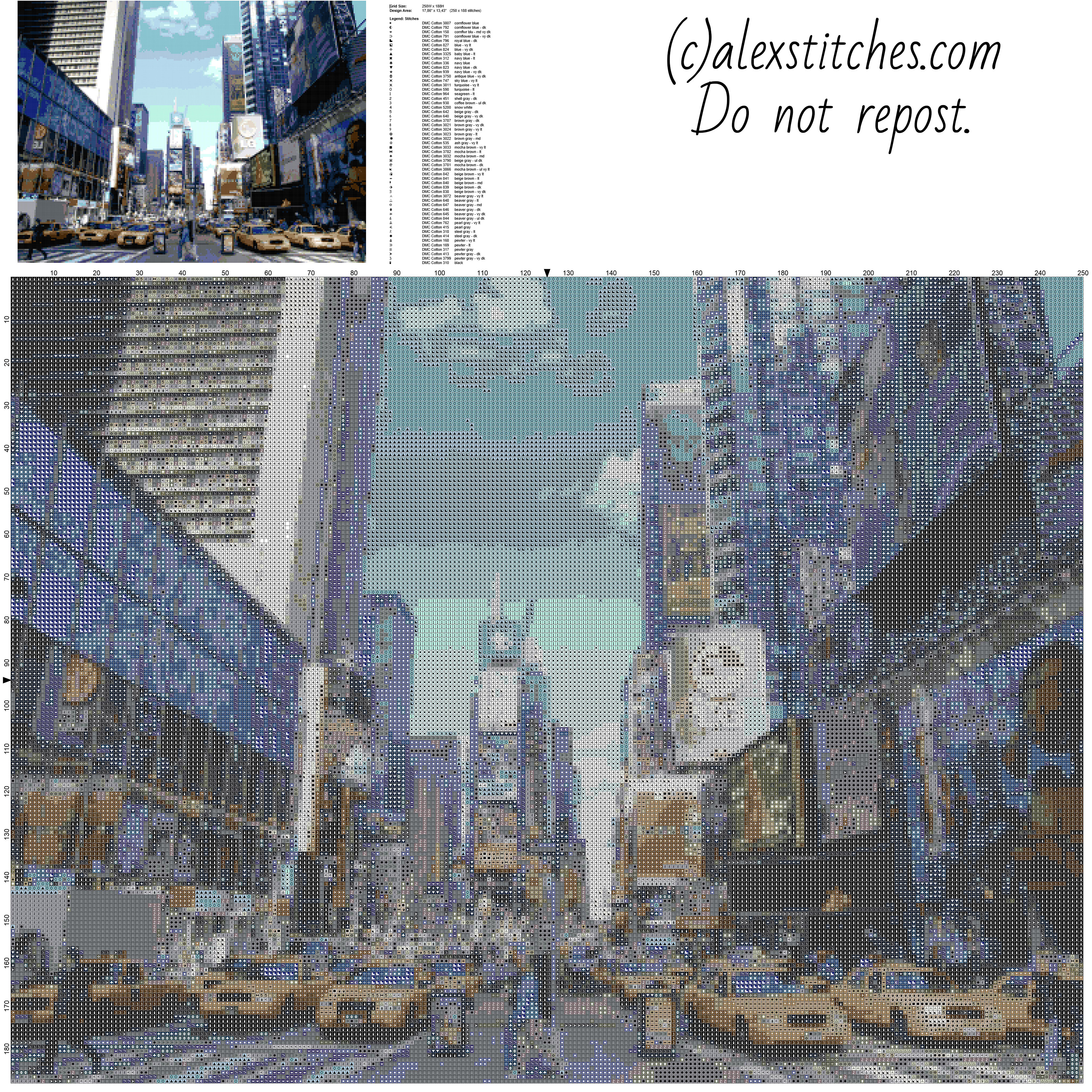 New York City NYC street view free cross stitch pattern home painting idea