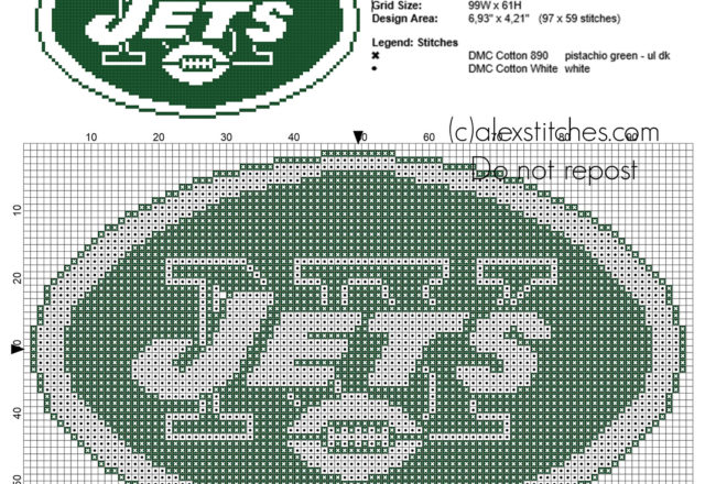 New York Jets NFL team logo free cross stitch pattern