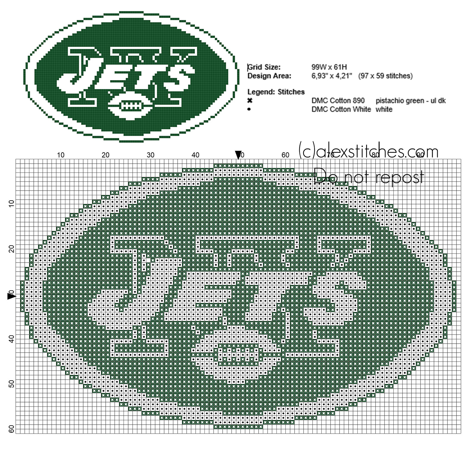 New York Jets NFL team logo free cross stitch pattern