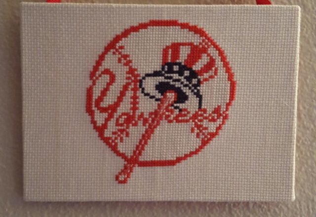 New York Yankees MLB cross stitch work by Facebook Fan Melissa Dorah-Denbow
