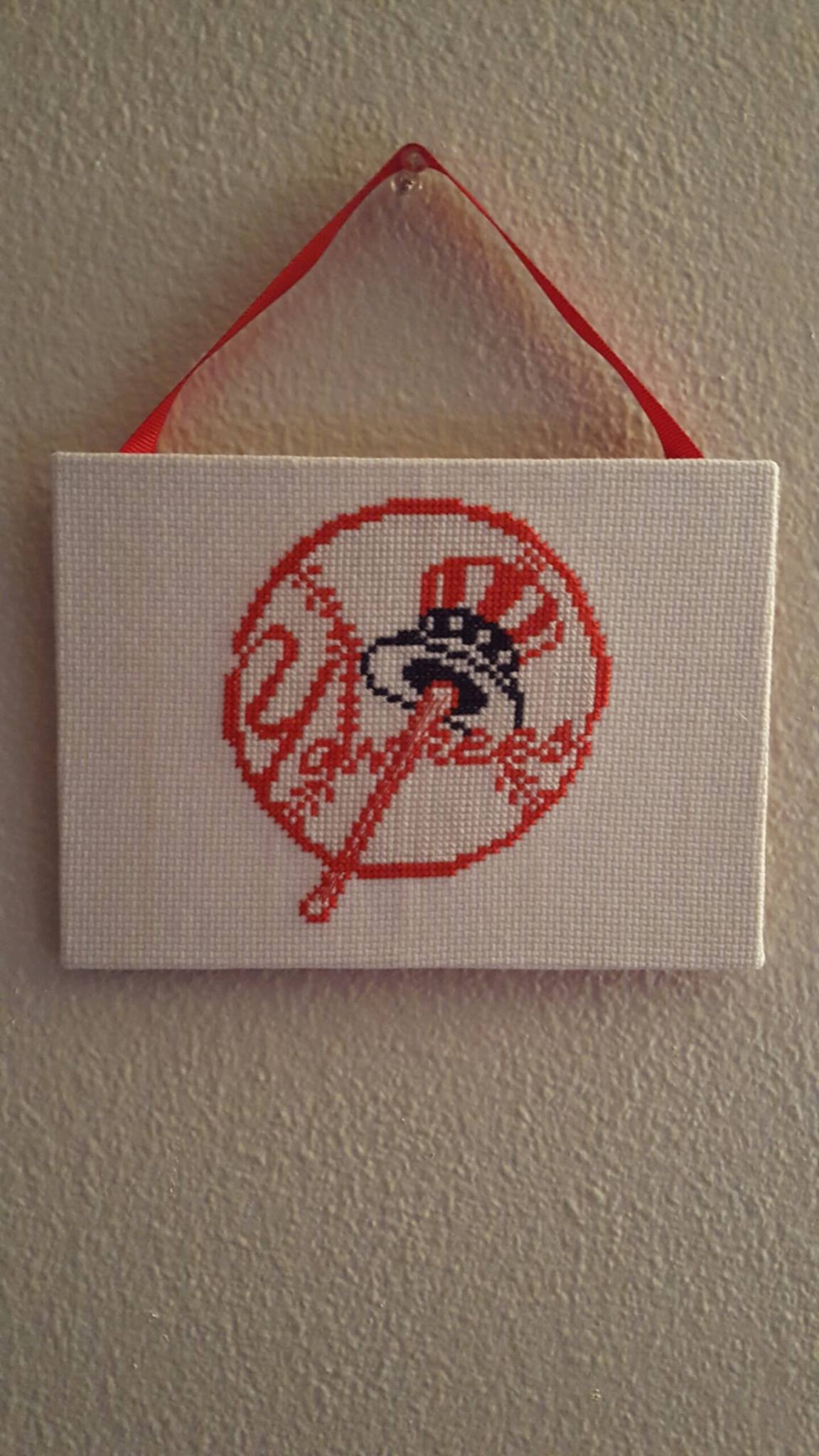 New York Yankees MLB cross stitch work by Facebook Fan Melissa Dorah-Denbow