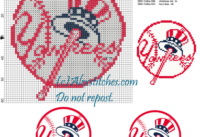 New York Yankees Major League Baseball MLB cross stitch pattern 60x61 3 colors