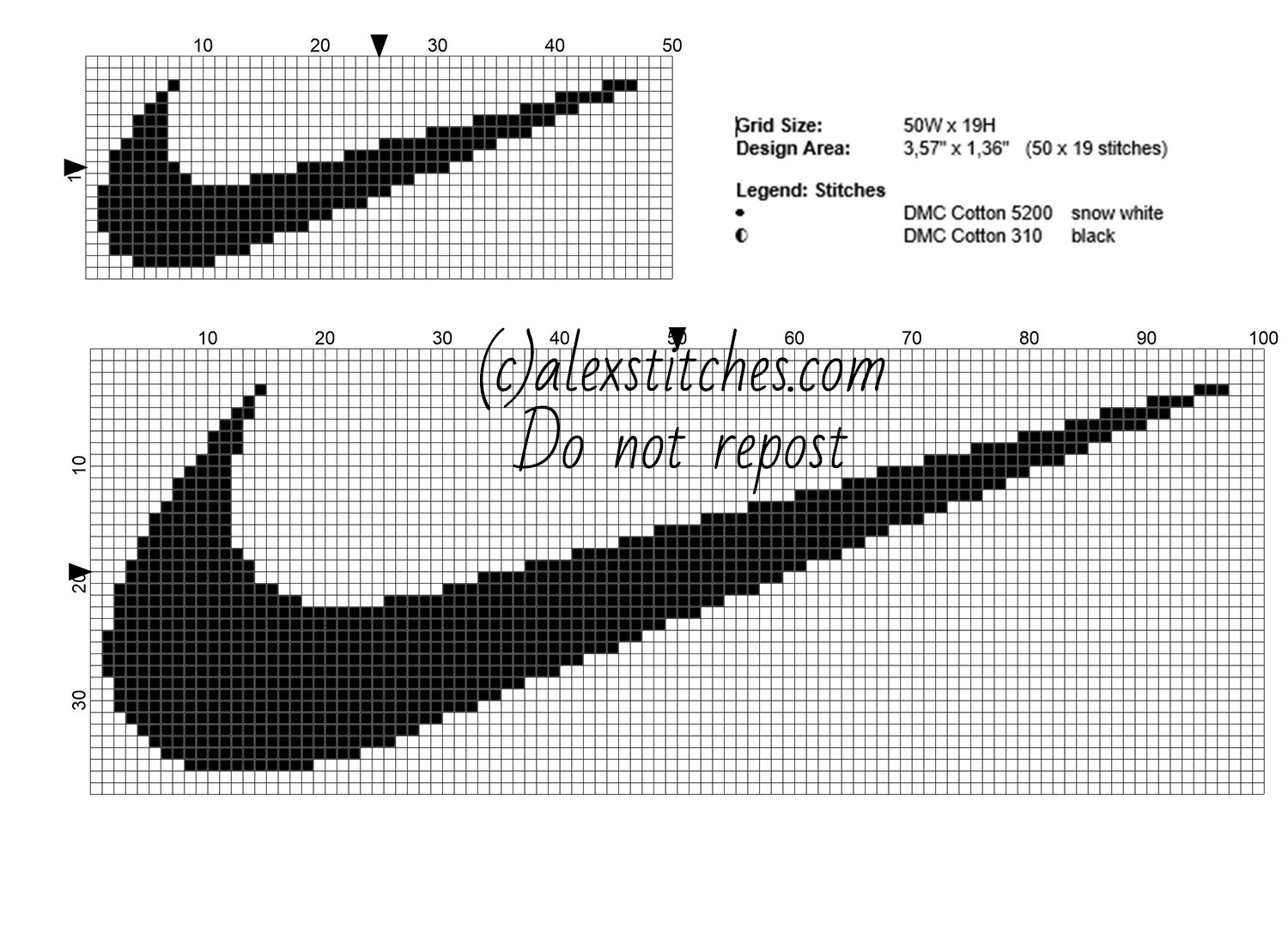 Nike logo in two sizes small and big free cross stitch pattern