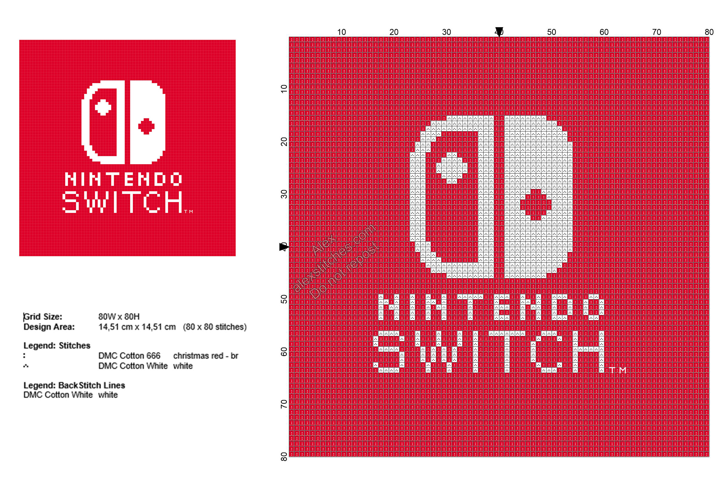 Nintendo Switch logo free cross stitch pattern 80x80