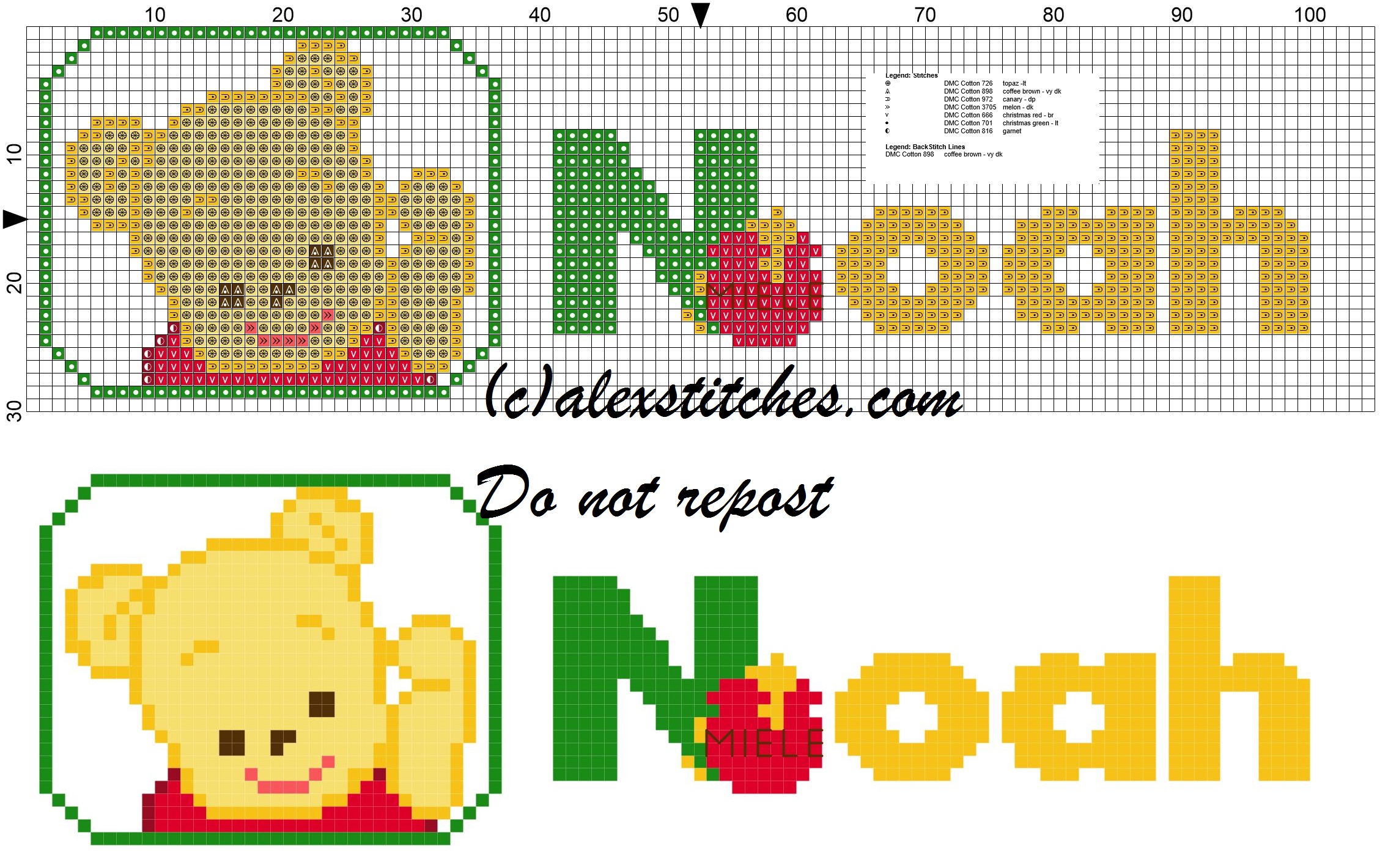 Noah name with Baby winnie the pooh free cross stitches pattern