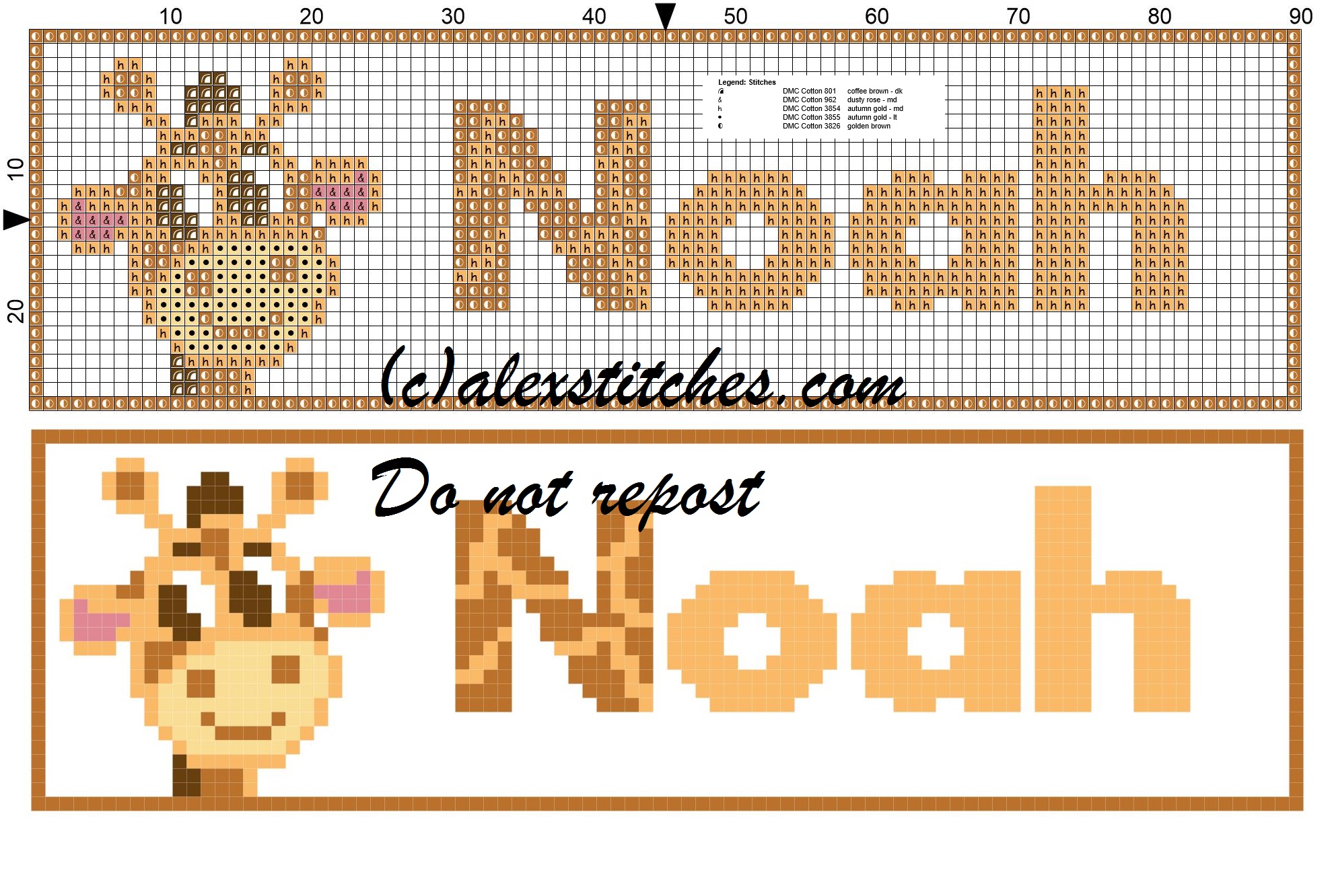 Noah name with giraffe cross stitch pattern