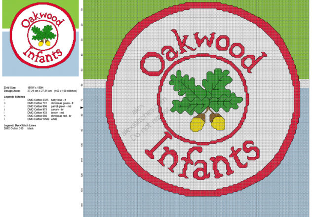 Oakwood Infants logo free cross stitch pattern