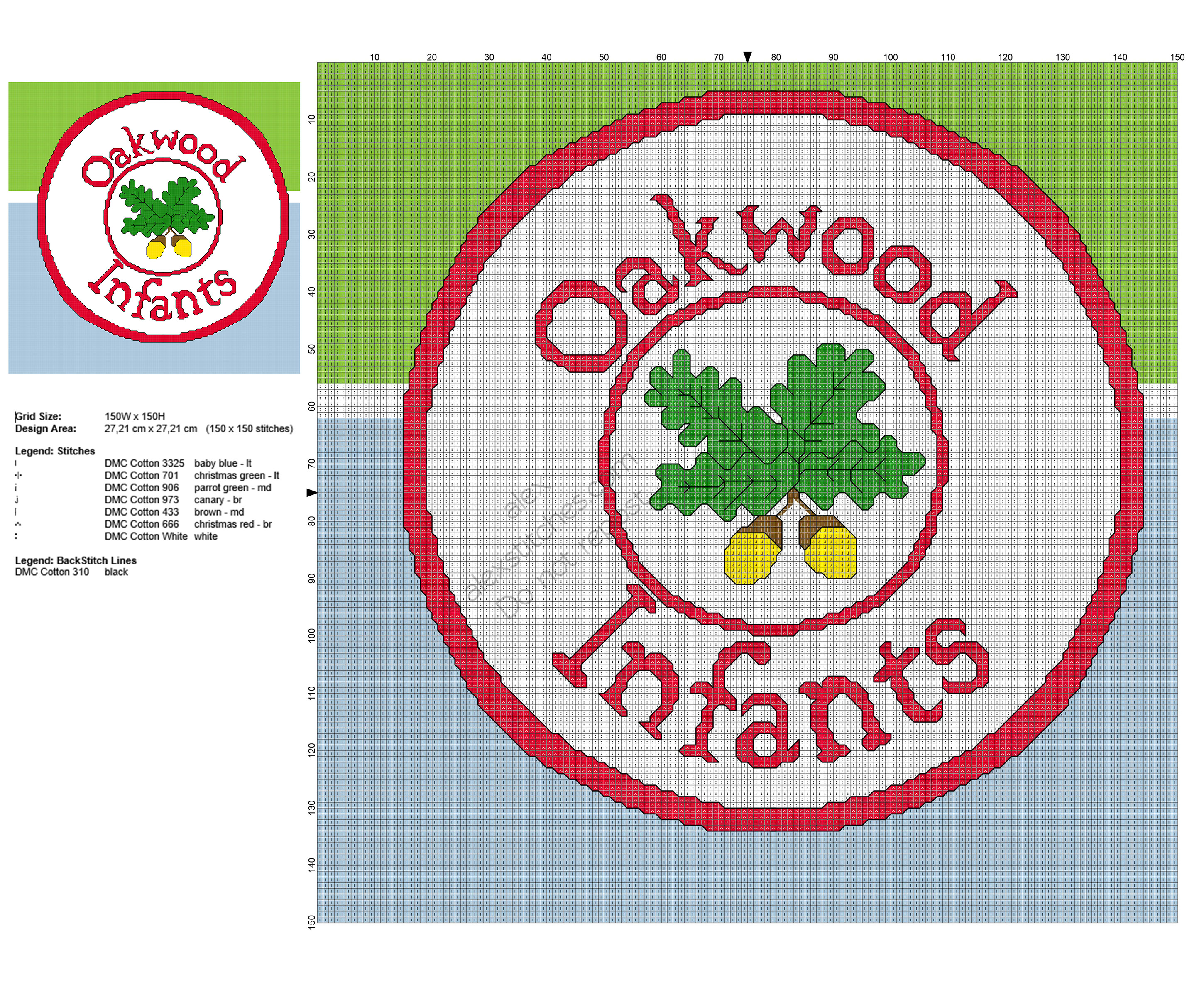 Oakwood Infants logo free cross stitch pattern