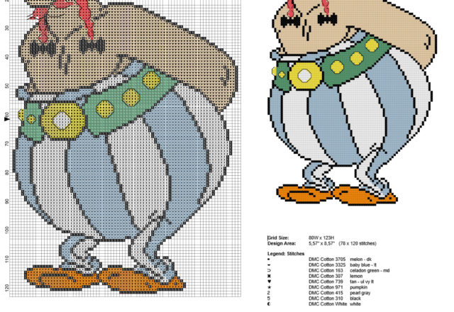 Obelix Asterix and Obelix cartoon character cross stitch pattern