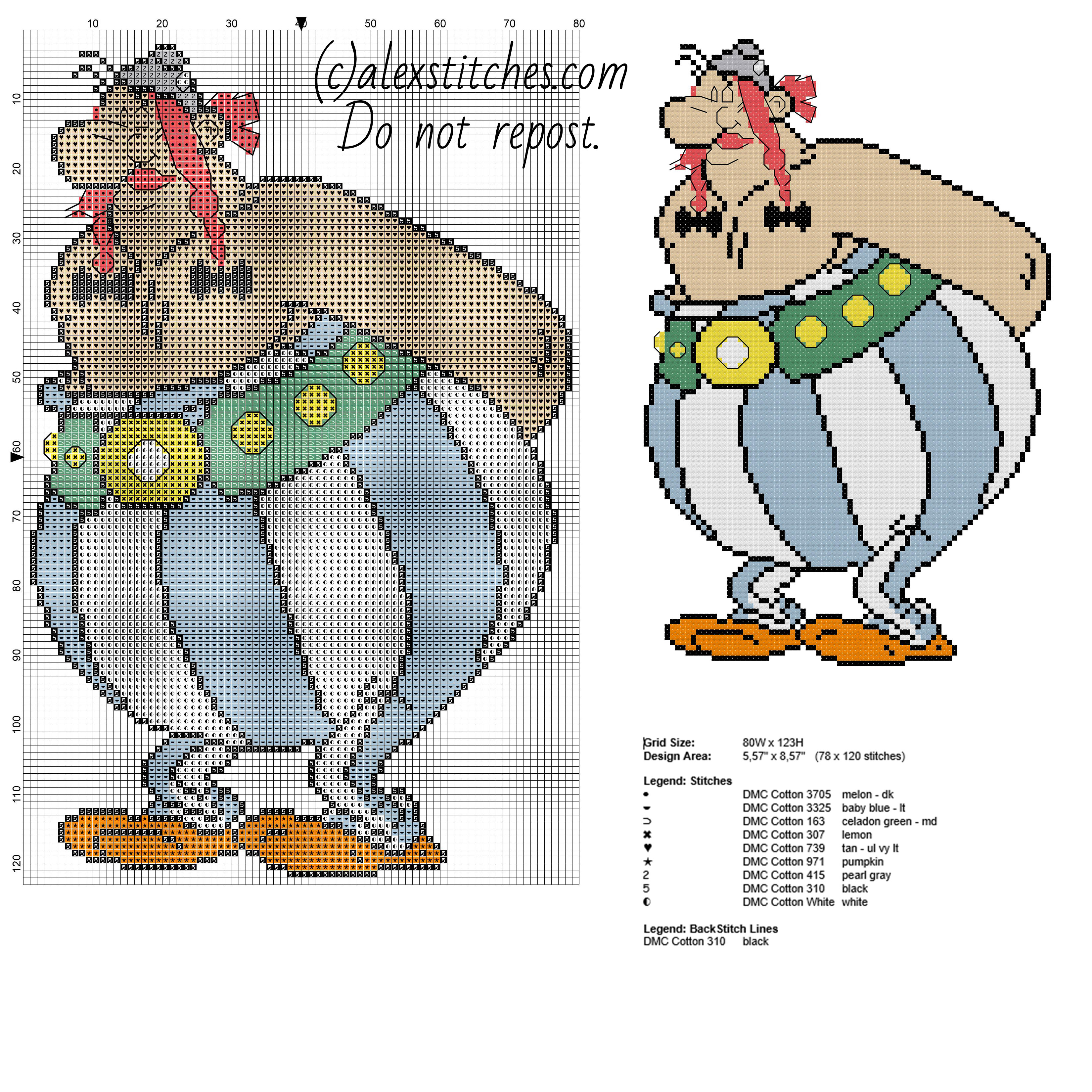 Obelix Asterix and Obelix cartoon character cross stitch pattern