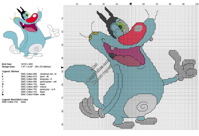 Oggy from Oggy and the Cockroaches free cross stitch pattern