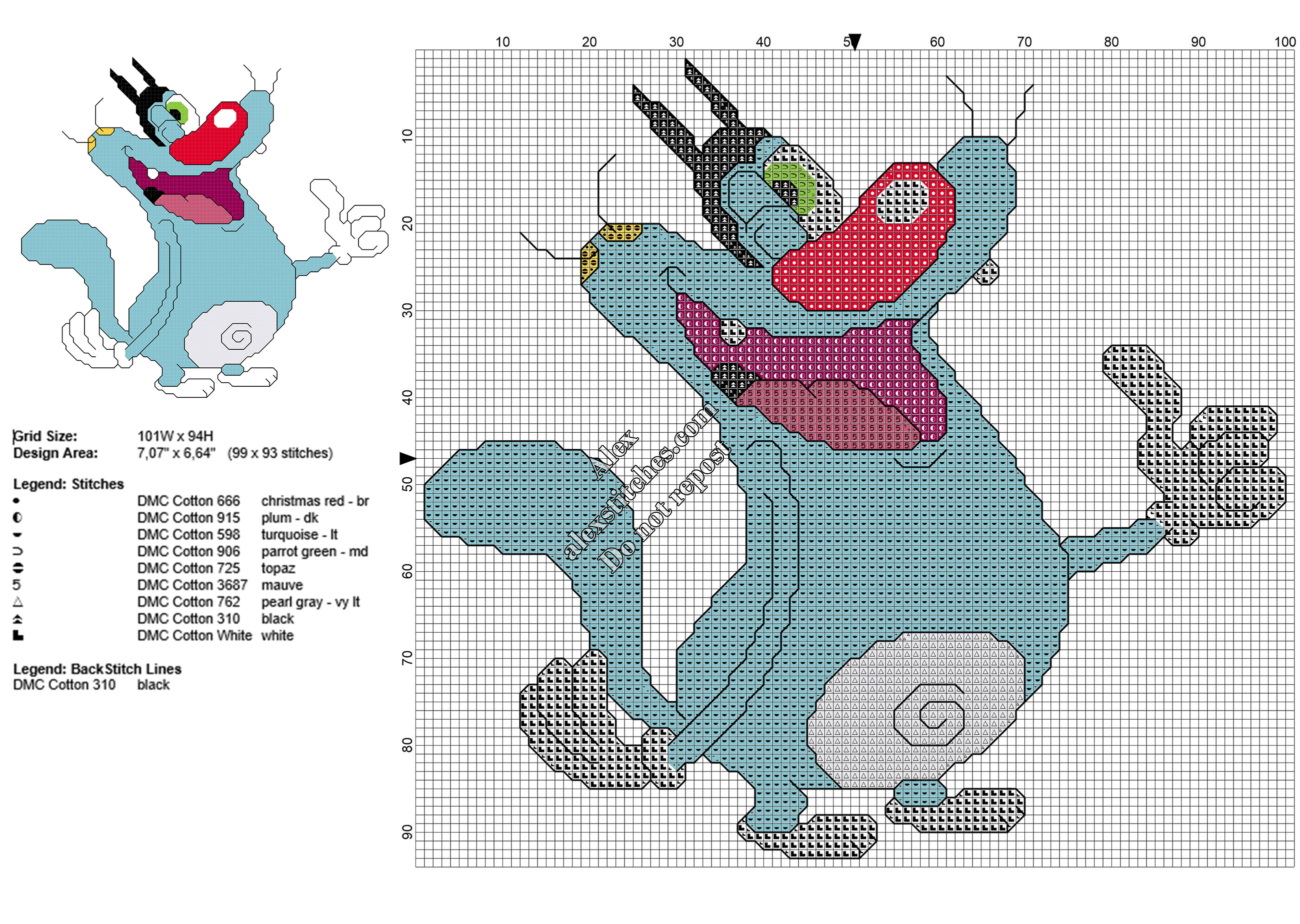 Oggy from Oggy and the Cockroaches free cross stitch pattern