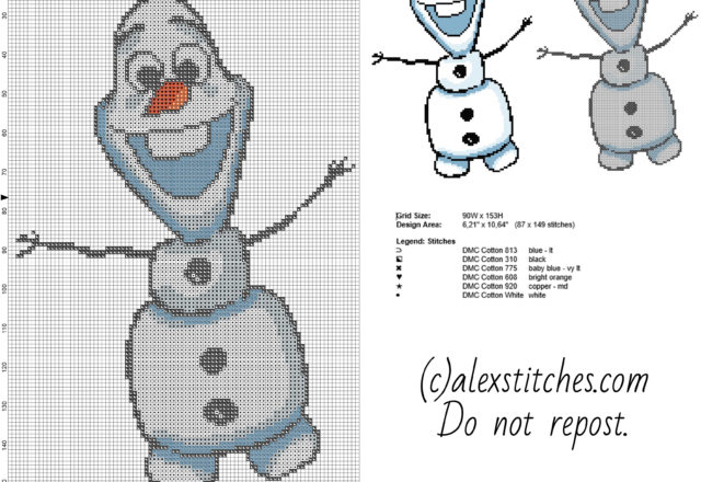 Olaf Disney Frozen snowman character free cross stitch pattern