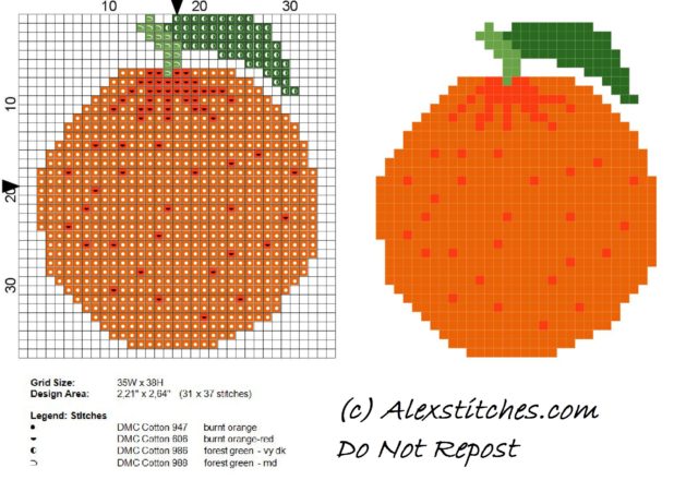 Orange fruit free cross stitch pattern