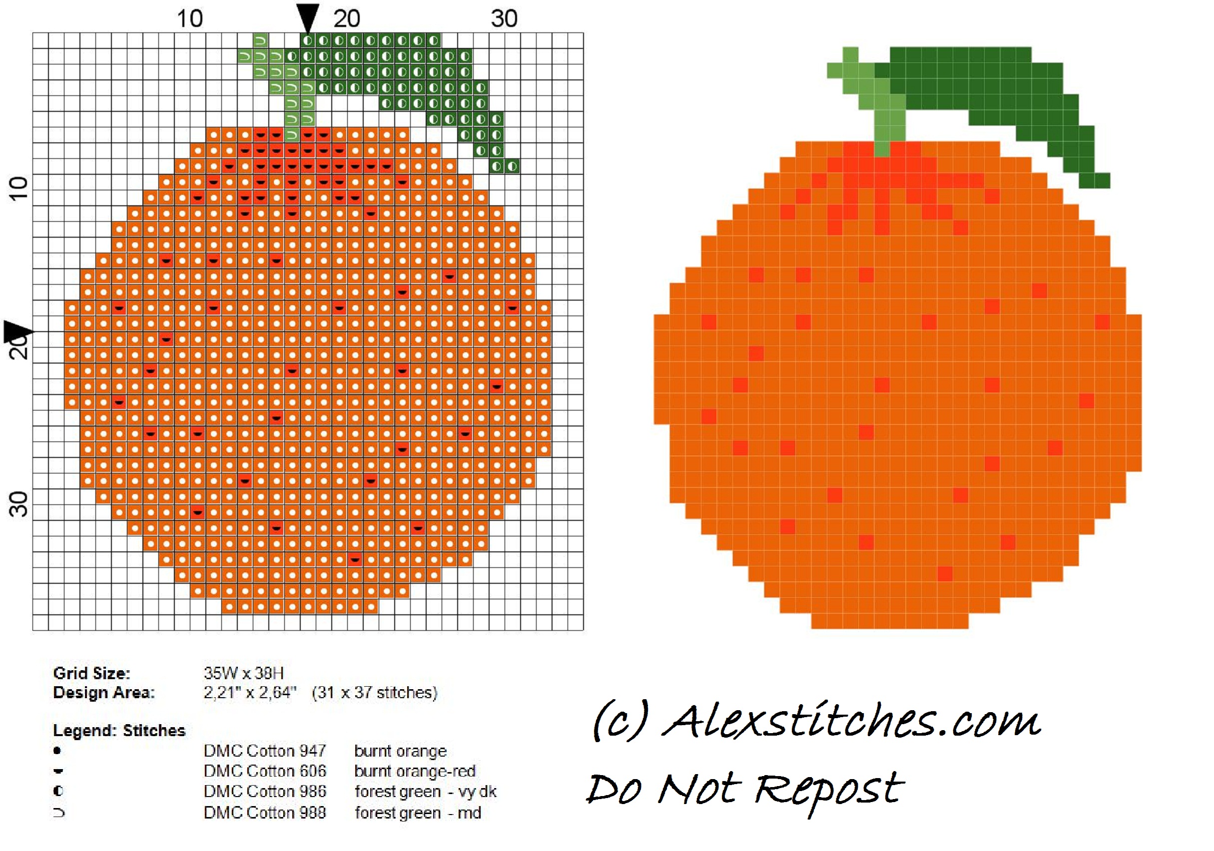 Orange fruit free cross stitch pattern