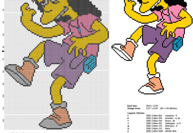 Otto Mann The Simpsons character free cross stitch pattern