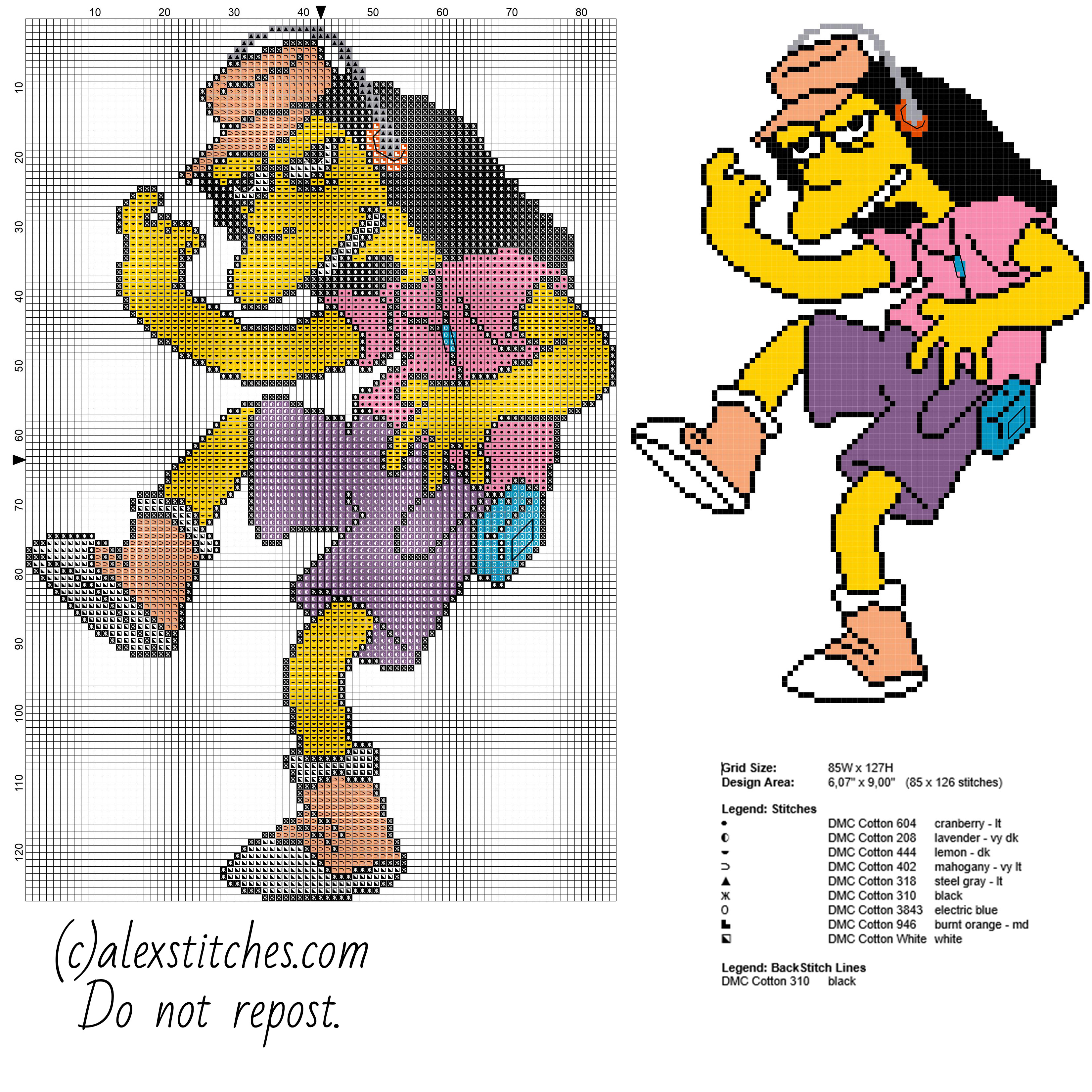 Otto Mann The Simpsons character free cross stitch pattern