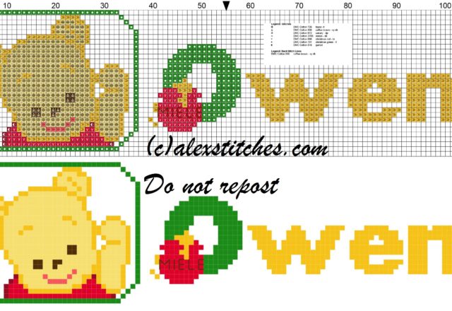 Owen name with Baby winnie the pooh free cross stitches pattern