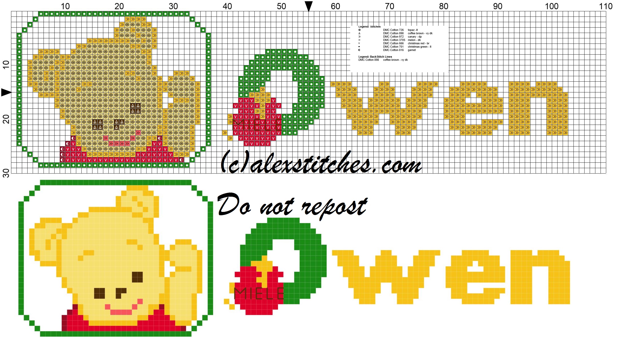 Owen name with Baby winnie the pooh free cross stitches pattern