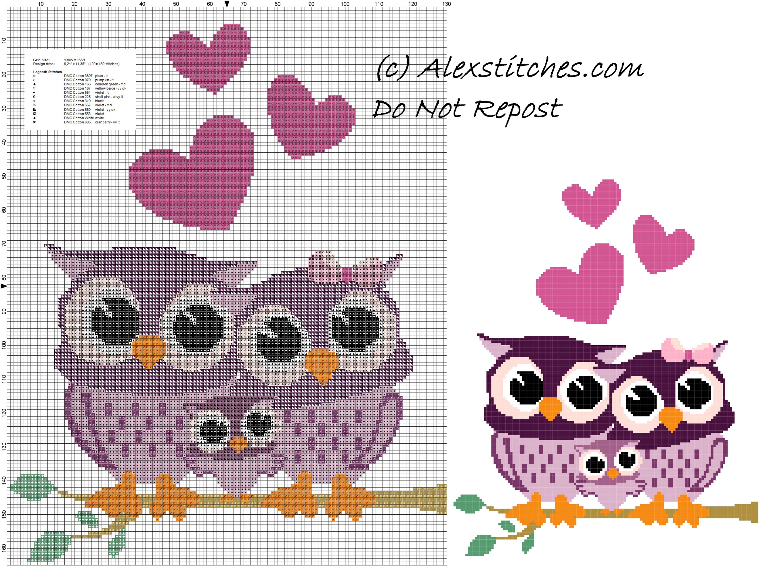 Owls family free cross stitch pattern