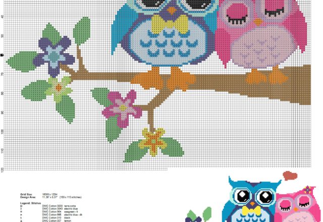 Owls in love free cross stitch pattern